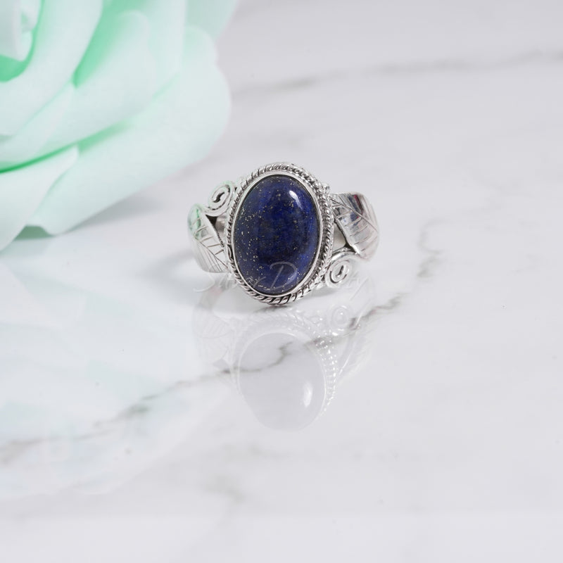 'Leaf' Lapis Lazuli 925 Solid Sterling Silver Ring