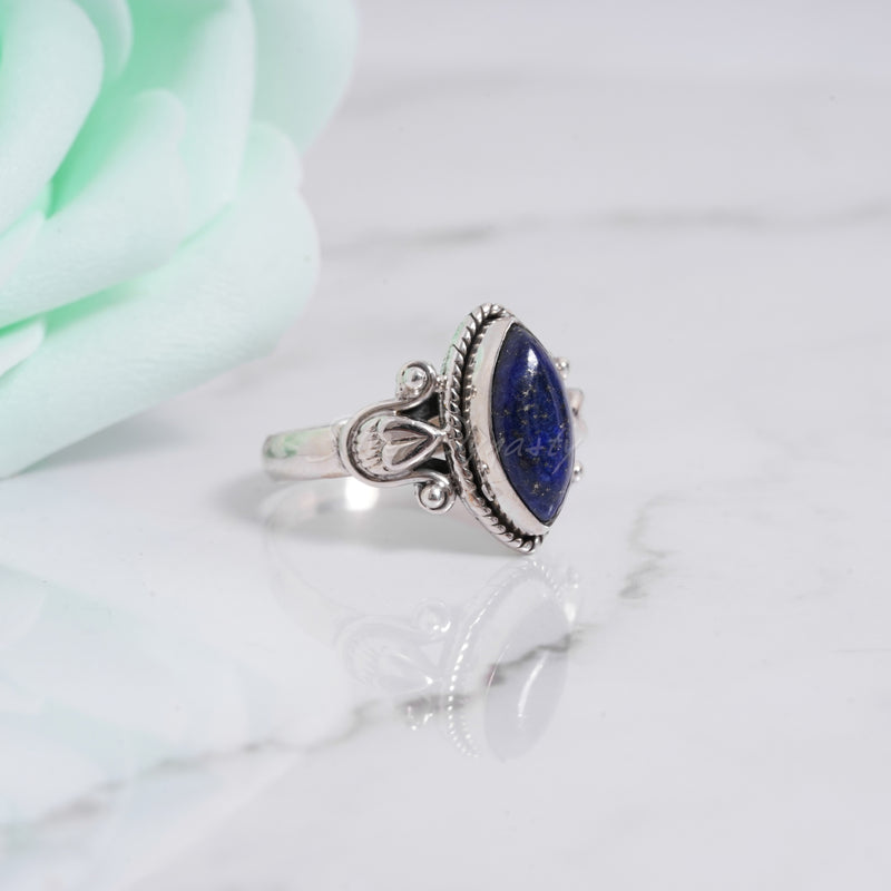 'Boho' Lapis Lazuli 925 Solid Sterling Silver Ring