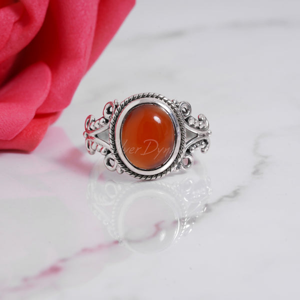 'Fortuna' Carnelian 925 Solid Sterling Silver Ring