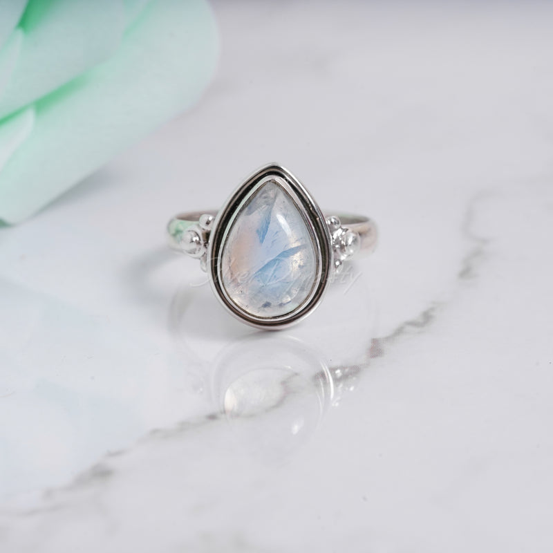 Rainbow Moonstone Sterling Silver Ring