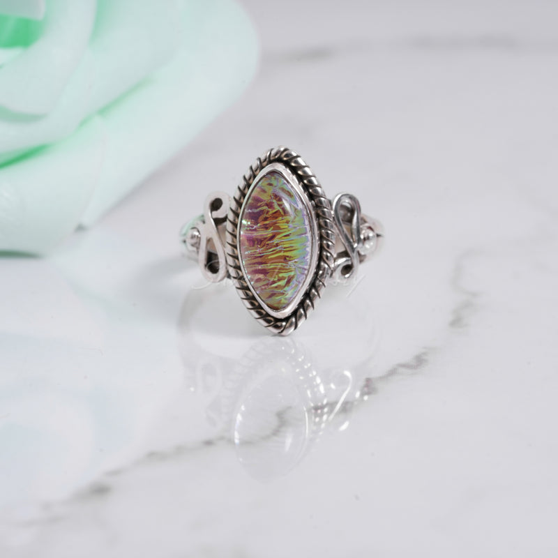 Dichroic Glass 925 Solid Sterling Silver Ring