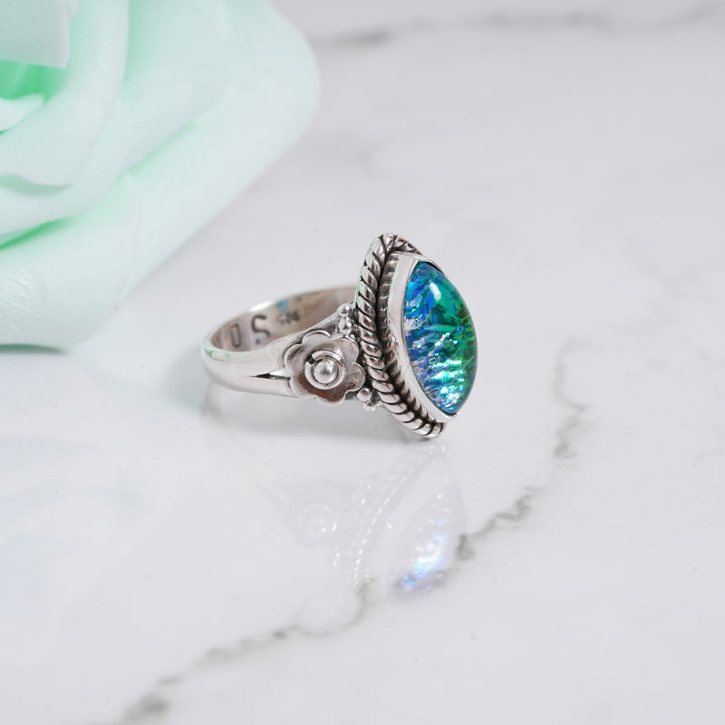 Dichroic Glass 925 Solid Sterling Silver Ring