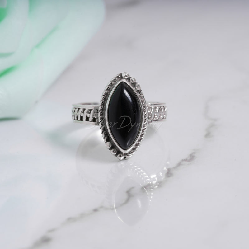 'BIA' Black Onyx 925 Solid Sterling Silver Ring