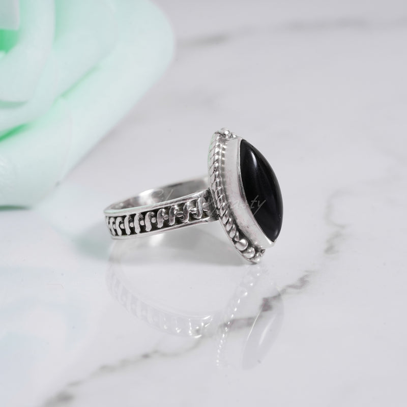 'BIA' Black Onyx 925 Solid Sterling Silver Ring