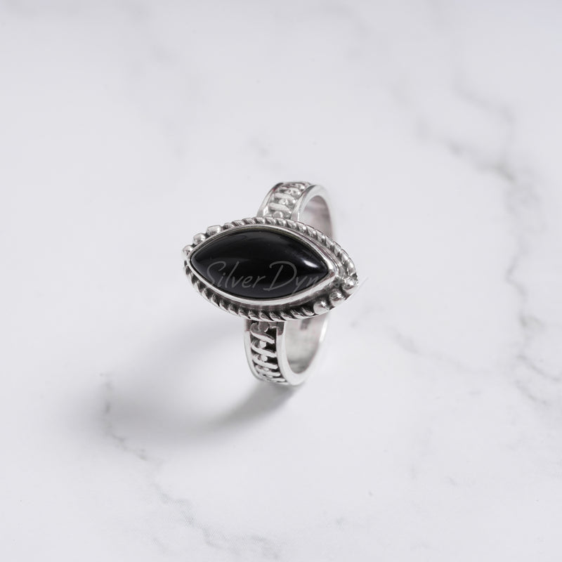 'BIA' Black Onyx 925 Solid Sterling Silver Ring