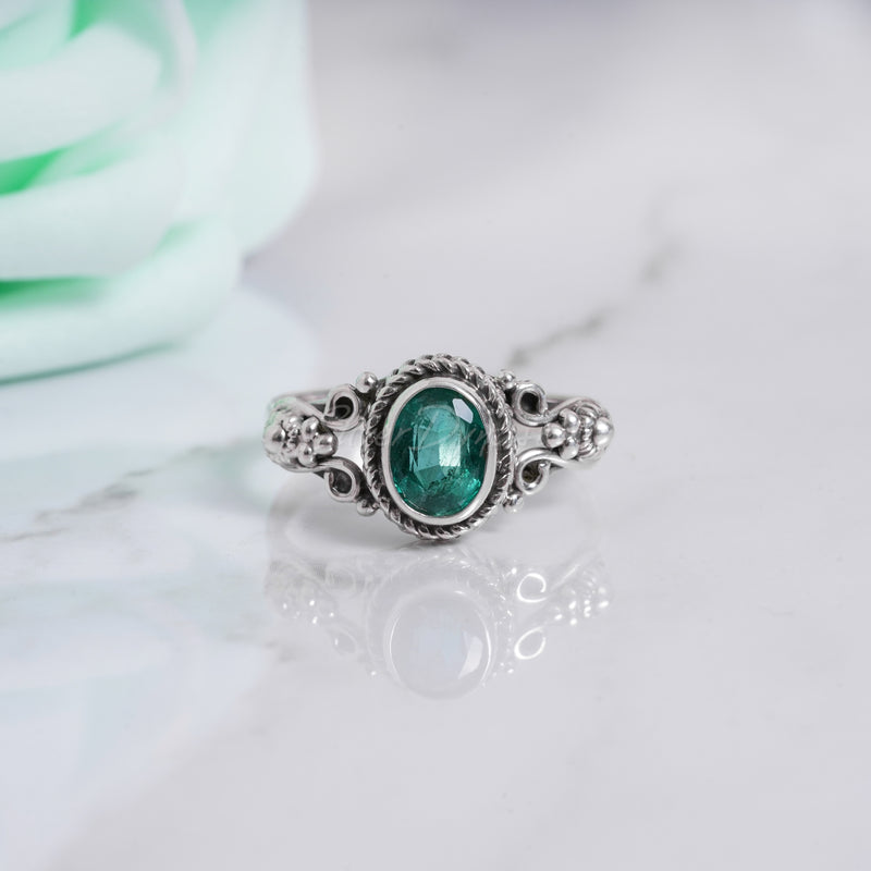 Zambian Emerald Ring, 925 Solid Sterling Silver Ring