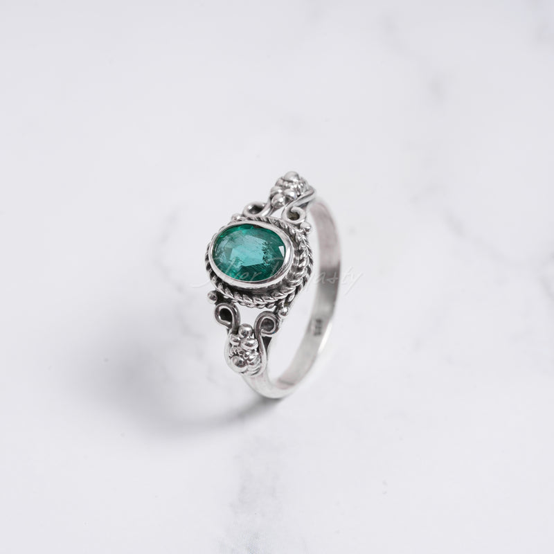 Zambian Emerald Ring, 925 Solid Sterling Silver Ring