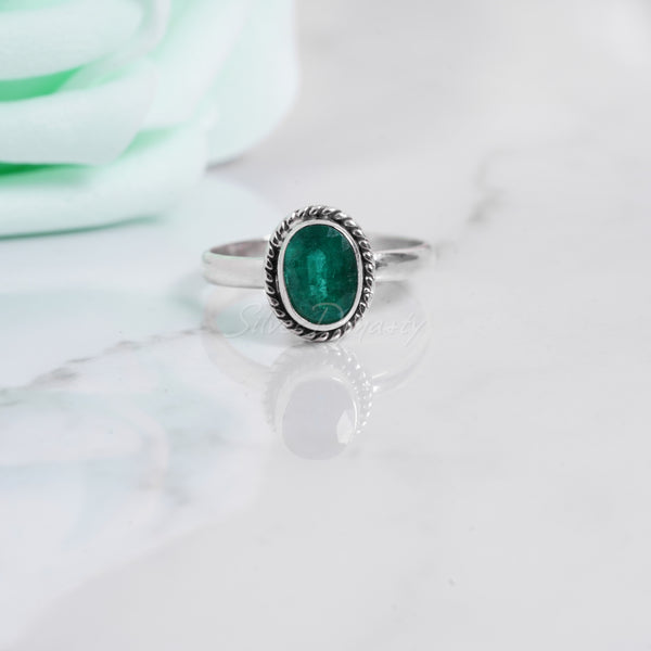 Zambian Emerald Ring, 925 Solid Sterling Silver Ring