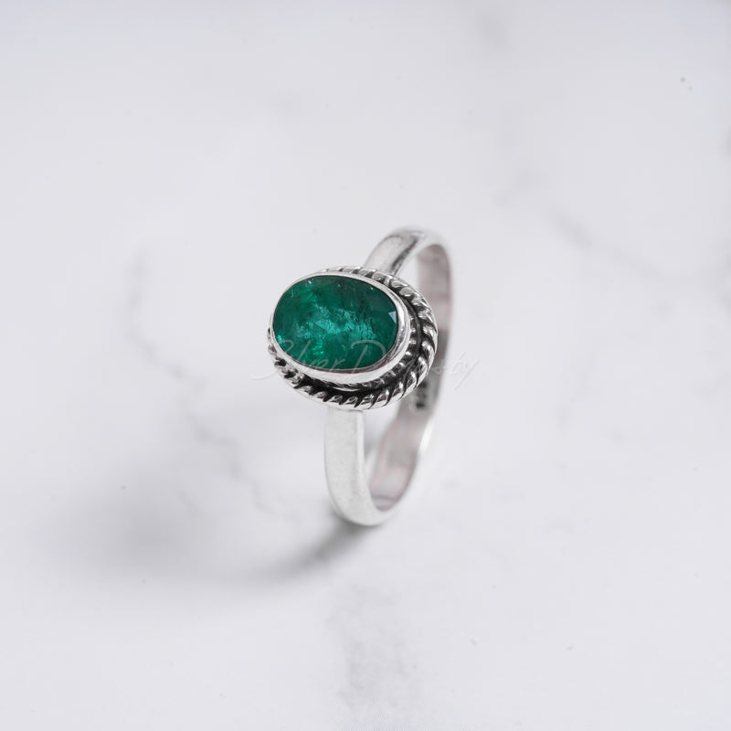 Zambian Emerald Ring, 925 Solid Sterling Silver Ring