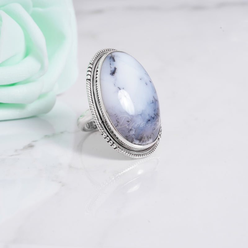 Dendritic Opal 925 Solid Sterling Silver Ring, Dendritic Opal Ring