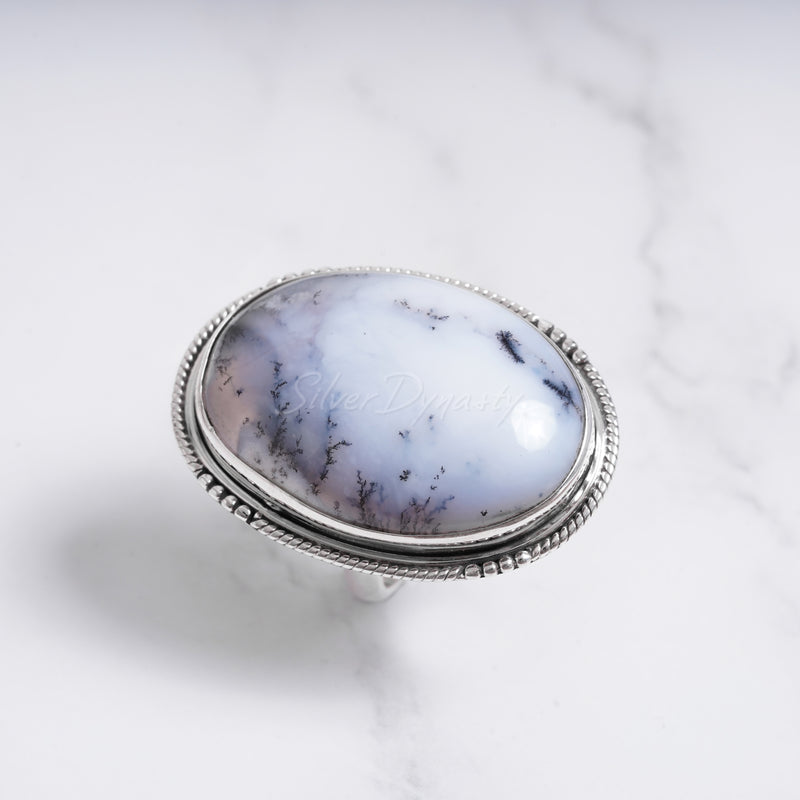 Dendritic Opal 925 Solid Sterling Silver Ring, Dendritic Opal Ring