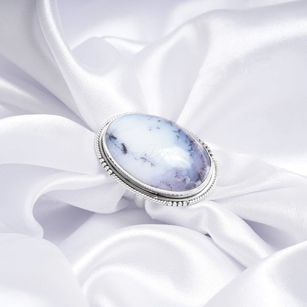 Dendritic Opal 925 Solid Sterling Silver Ring, Dendritic Opal Ring