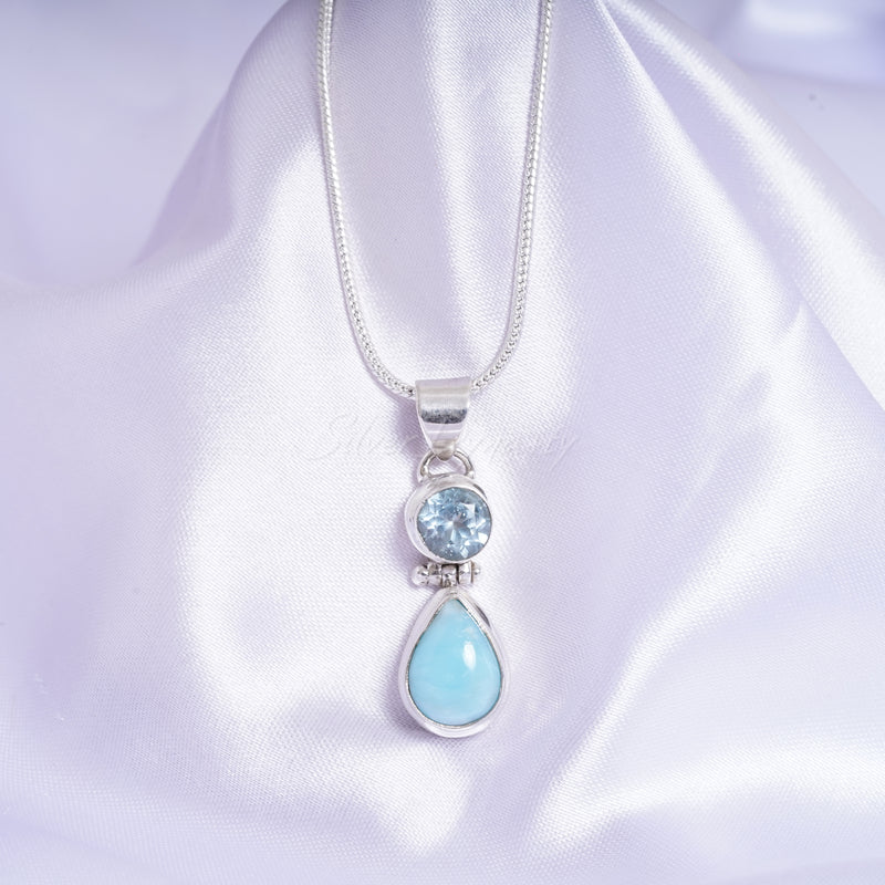 Blue Topaz &  Chacedony Pendant, 925 Solid Sterling Silver Pendant