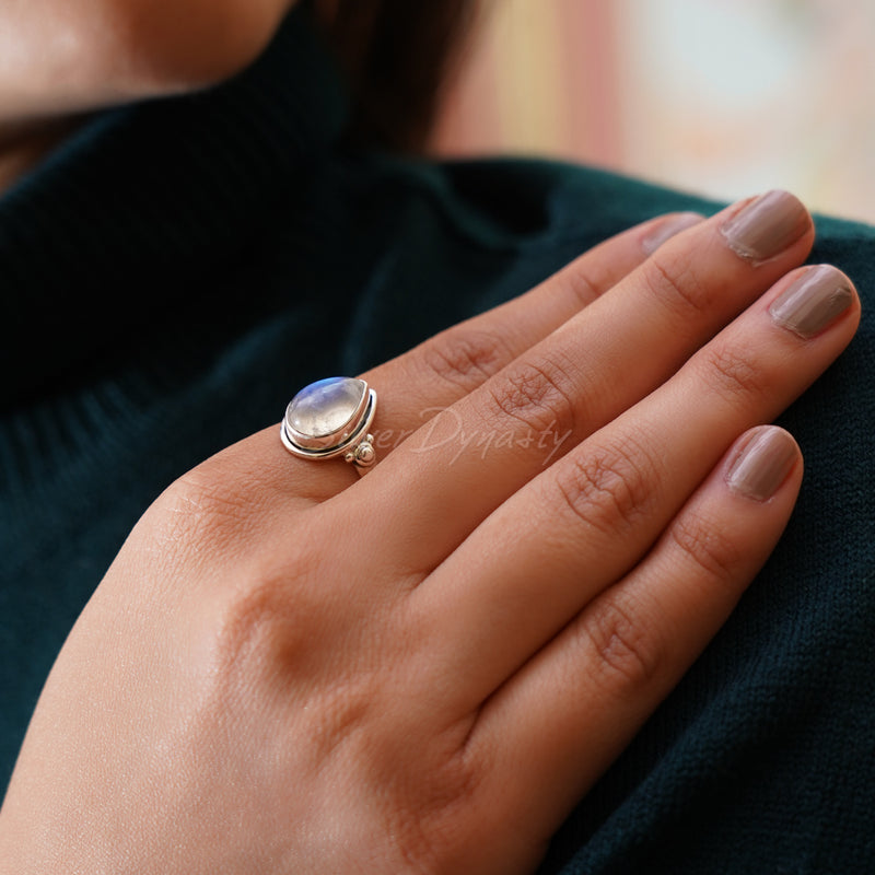 Rainbow Moonstone Sterling Silver Ring