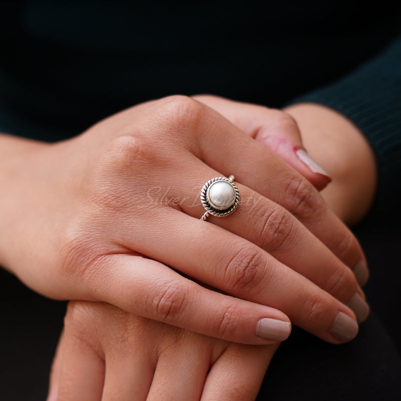 'Boho' Pearl 925 Solid Sterling Silver Ring