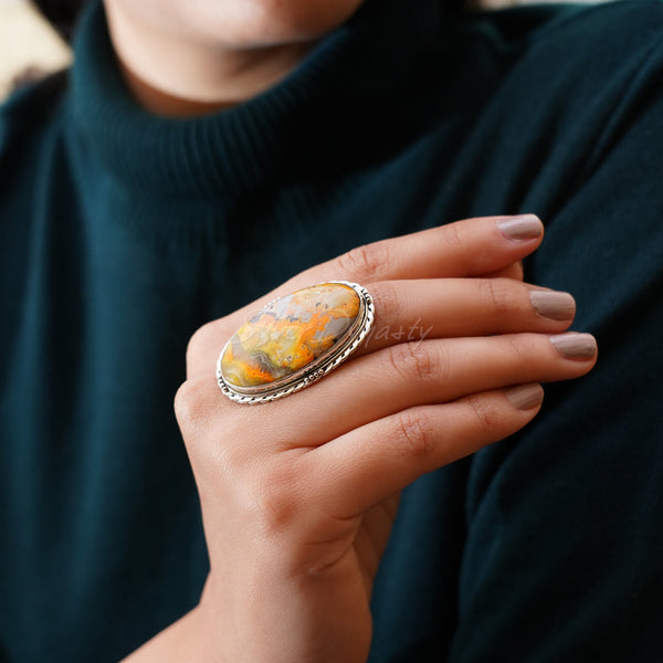 'Modern' Bumblebee 925 Solid Sterling Silver Ring, Bumblebee Ring