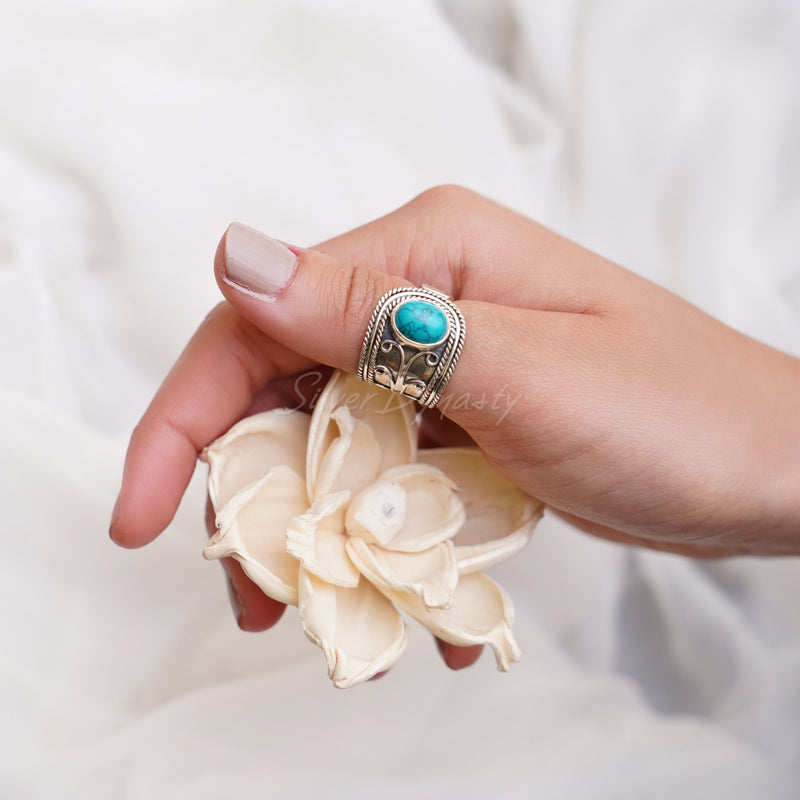 'Fortuna' Turquoise 925 Solid Sterling Silver Ring