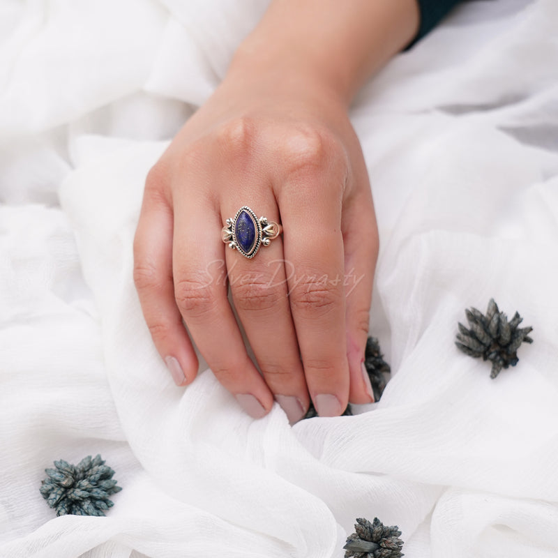 'Boho' Lapis Lazuli 925 Solid Sterling Silver Ring