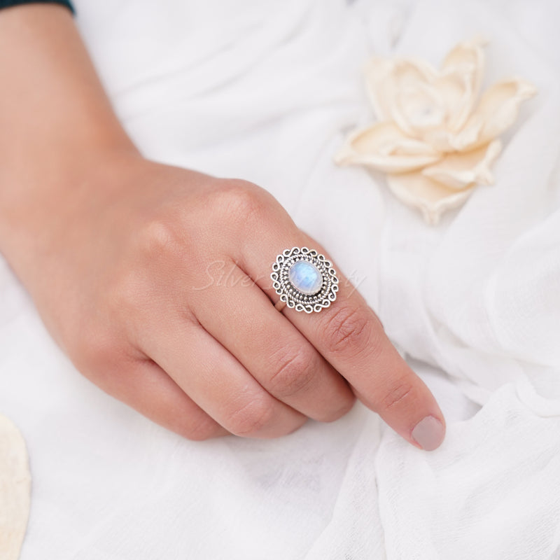 Moonstone 925 Solid Sterling Silver Ring, Moonstone Ring