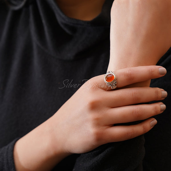 'Fortuna' Carnelian 925 Solid Sterling Silver Ring