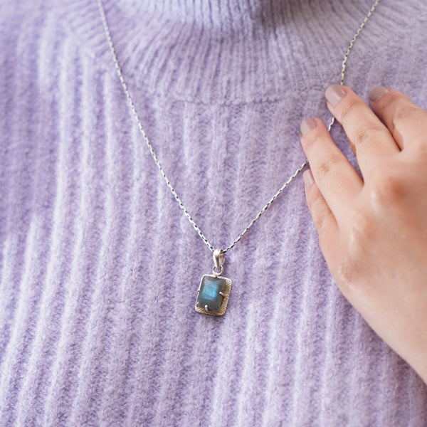 'Boho'  Labradorite Pendant, 925 Solid Sterling Silver Pendant