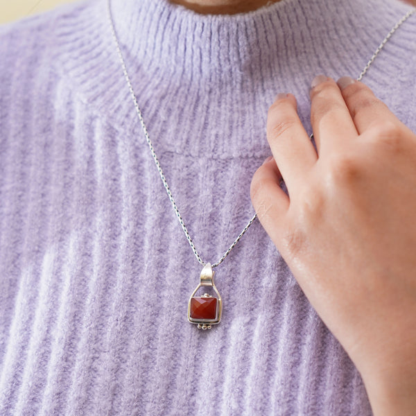 'BOHO' Carnelian Pendant, 925 Solid Sterling Silver Pendant