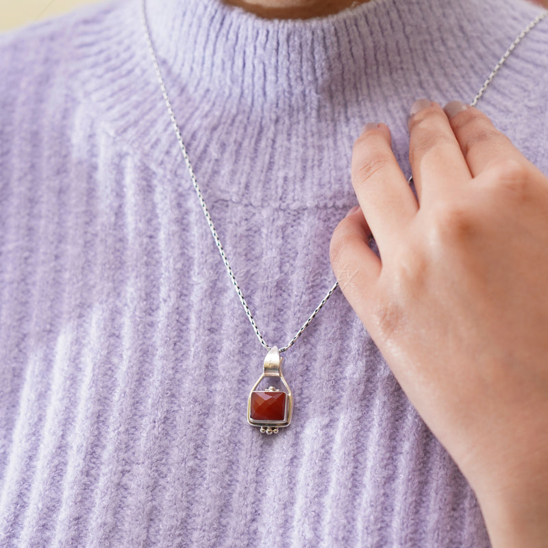 'BOHO' Carnelian Pendant, 925 Solid Sterling Silver Pendant