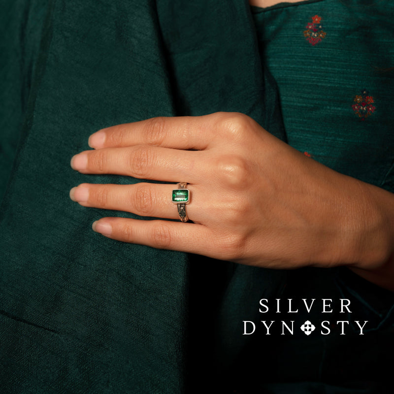 Natural Emerald Ring, 925 Solid Sterling Silver Ring