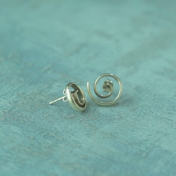 Spiral Silver Studs, 925 Solid Sterling Silver Earrings