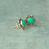 Turquoise 925 Solid Sterling Silver Earrings, Turquoise Studs